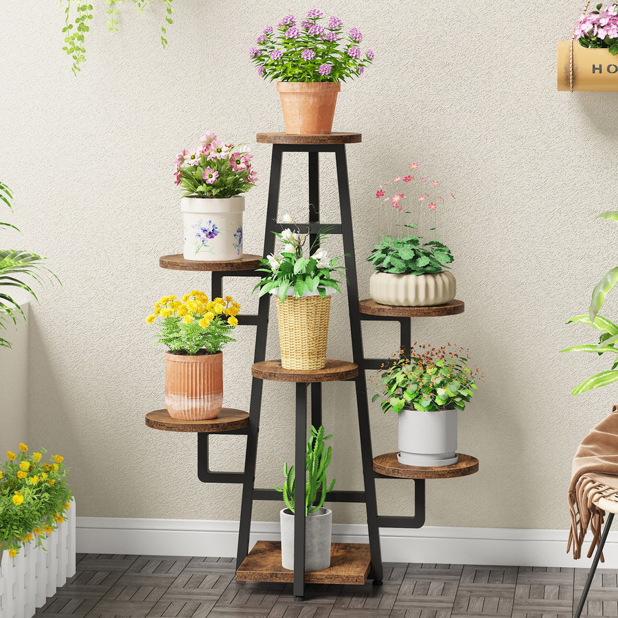 7-Tier Tall Plant Stand Indoor Wooden Corner Shelf for Multiple Plants