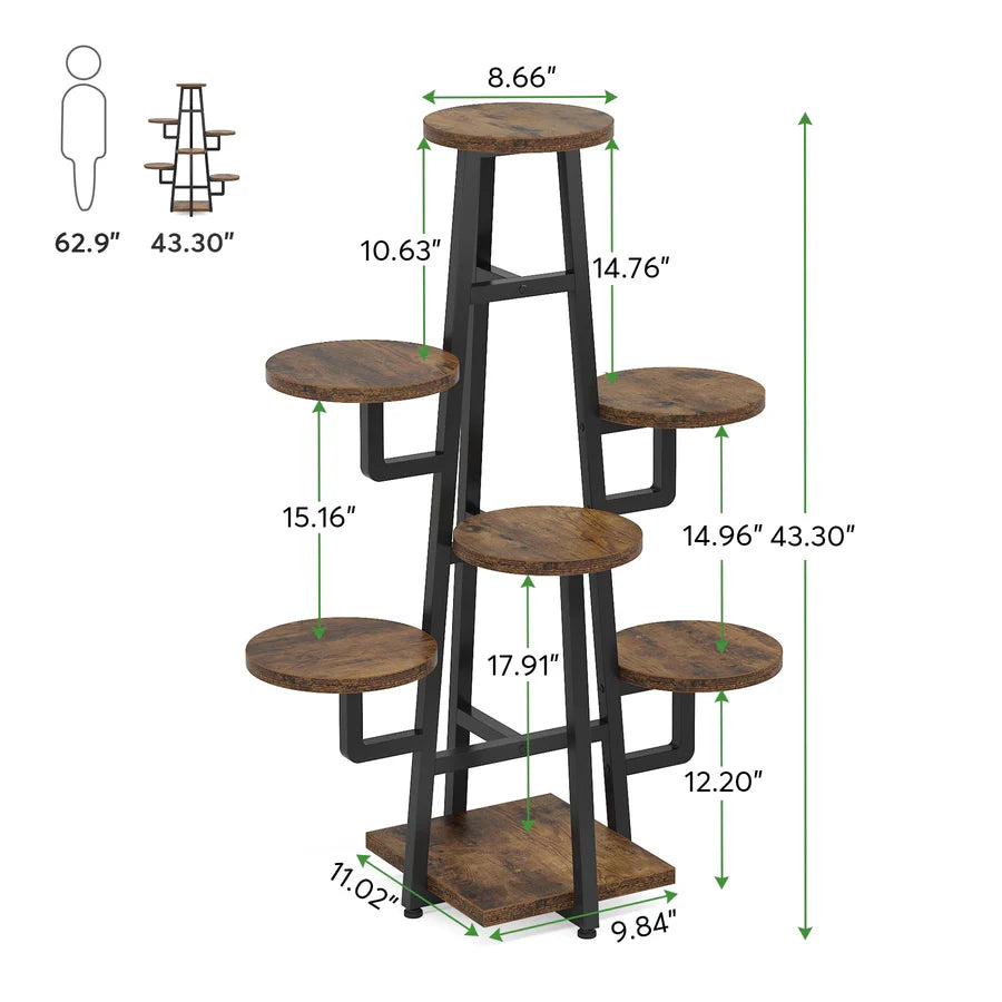 7-Tier Tall Plant Stand Indoor Wooden Corner Shelf for Multiple Plants