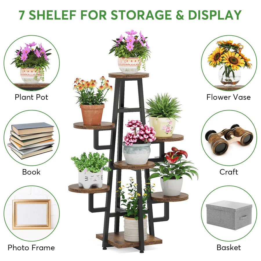 7-Tier Tall Plant Stand Indoor Wooden Corner Shelf for Multiple Plants