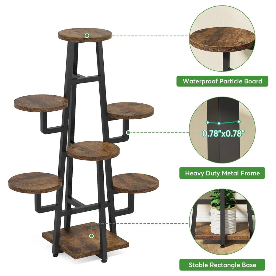 7-Tier Tall Plant Stand Indoor Wooden Corner Shelf for Multiple Plants