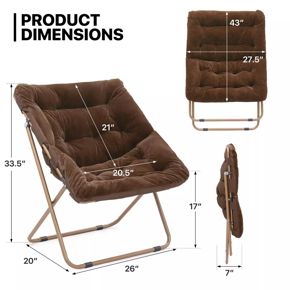 Brown Foldable Faux Fur Saucer Moon Chair Home Indoors
