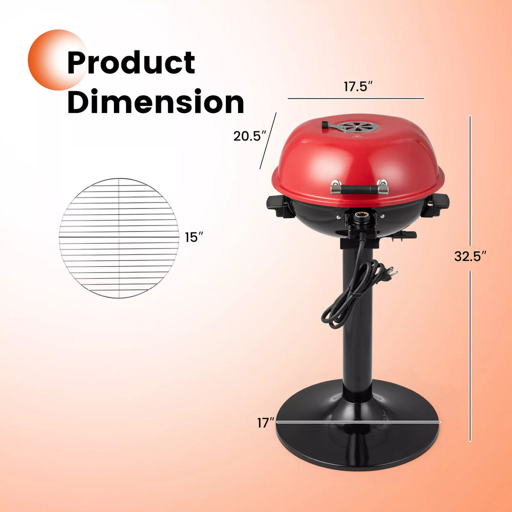 1600W Red Electric Grill with Precise Temp Control & Grease Tray