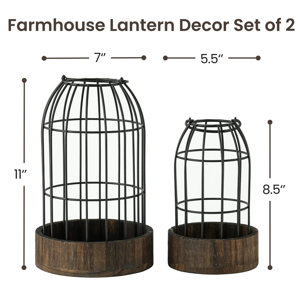 Rustic Farmhouse Candle Lantern Set of 2 for Table Decor