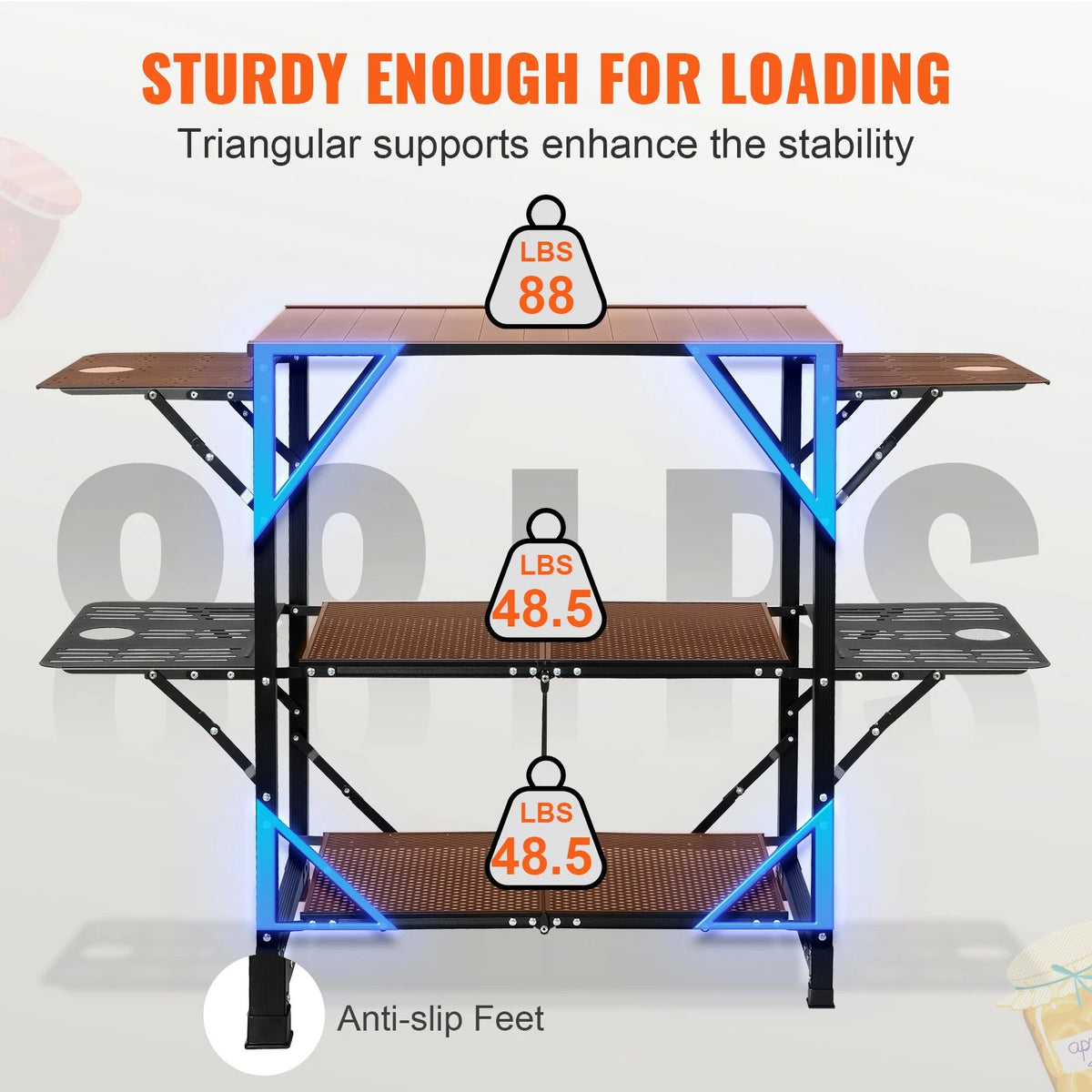 Portable Camping Kitchen Table with 5 Foldable Tables & 2 Storage Shelves