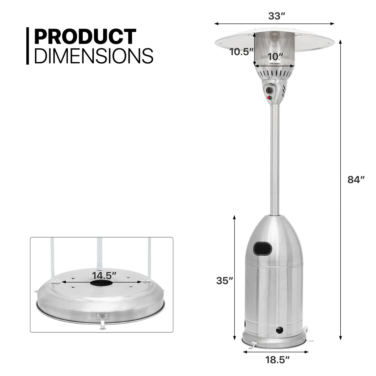 84" Outdoor Propane Patio Heater 41000 BTU Freestanding with Wheels