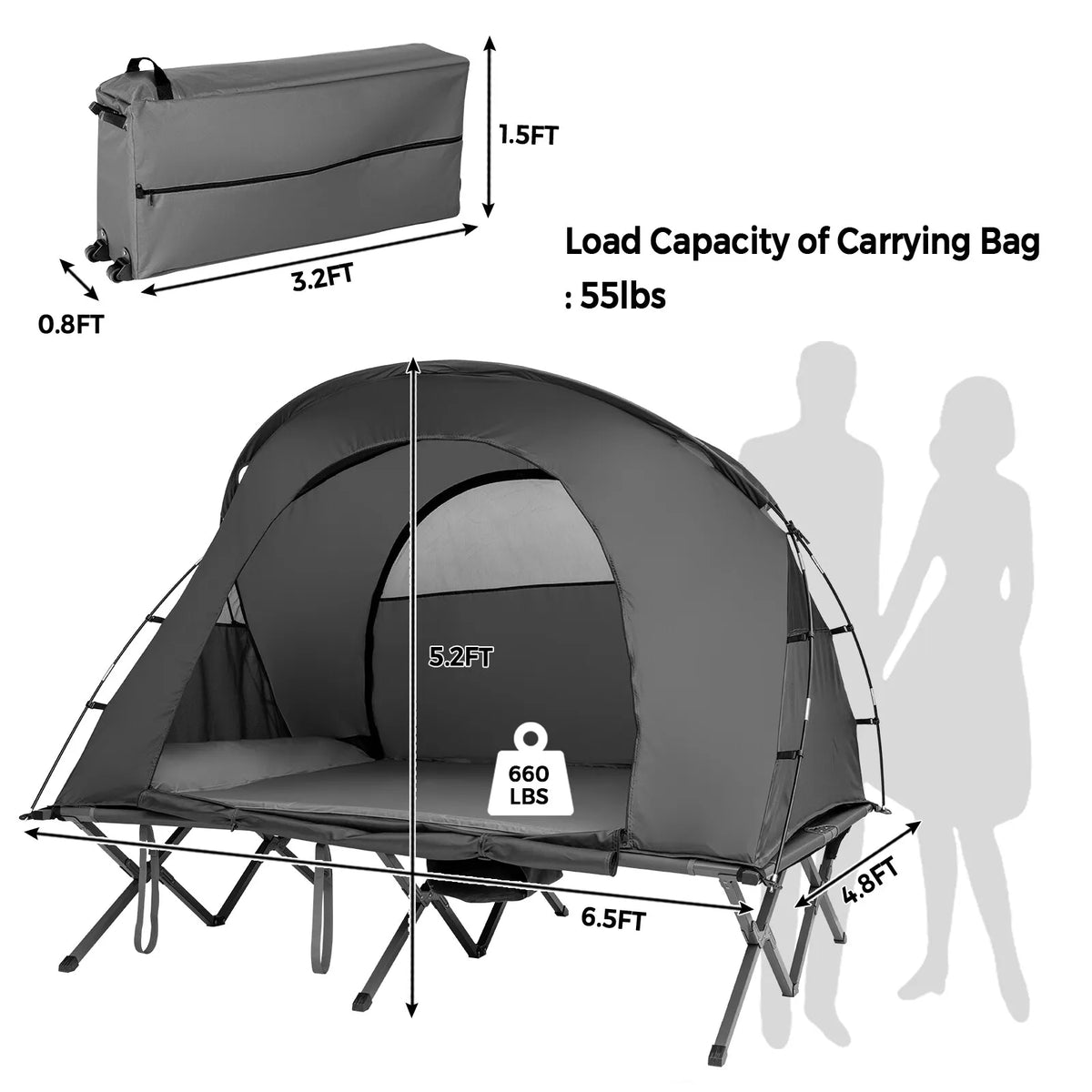 2-Person Camping Tent Cot Set with Rain Cover Mattress & Carry Bag