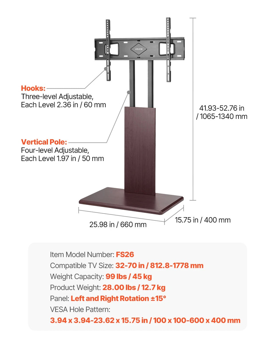 Swivel Universal TV Stand for 32–70 Inch Screens with Height Adjust