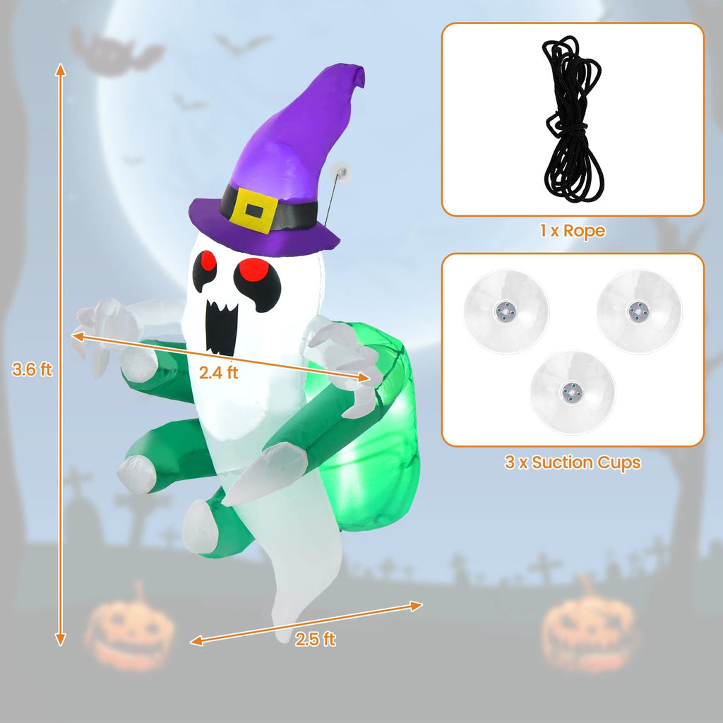 3.6FT Lighted Halloween Inflatable Ghost Window Decoration with LEDs