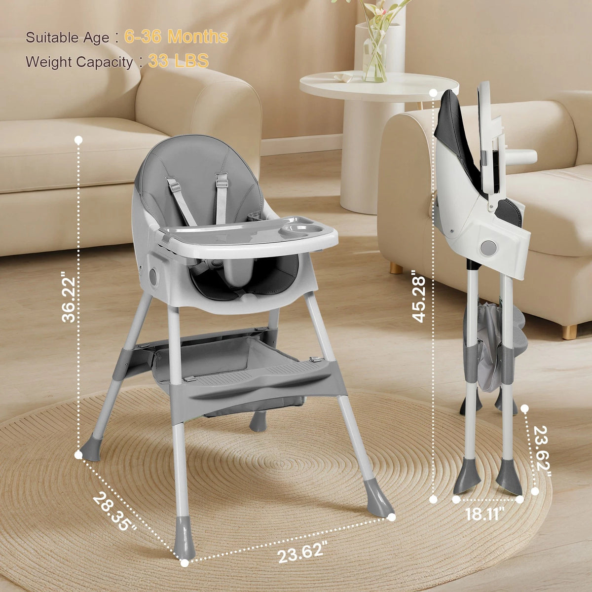 6-in-1 Convertible Baby High Chair with Tray Rocking Seat for Toddlers