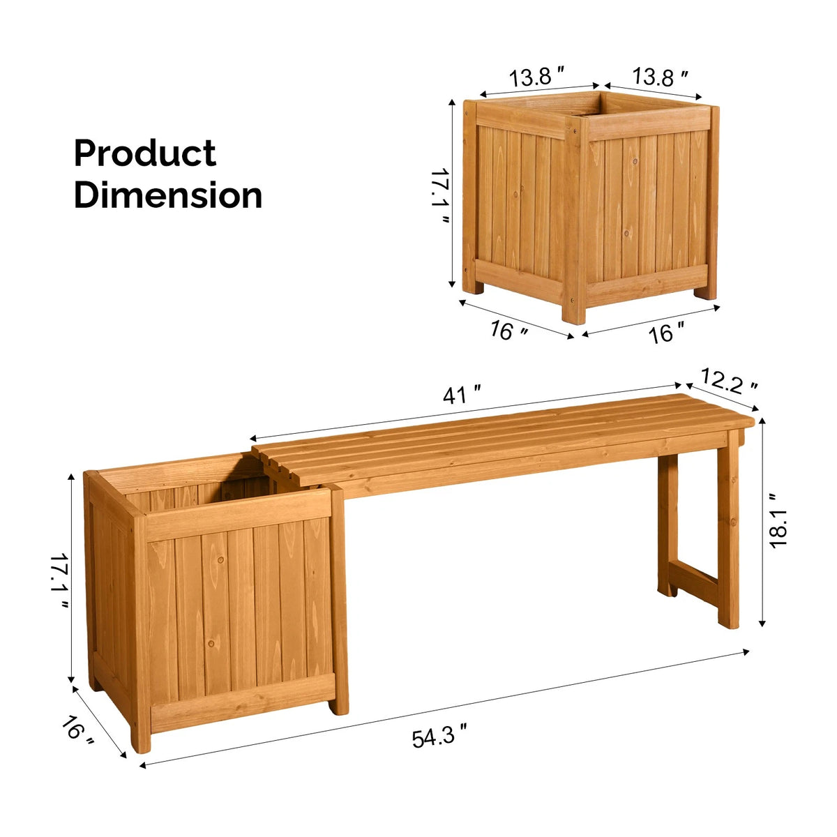2-in-1 Wooden Garden Bench with Planter Box for Porch and Backyard