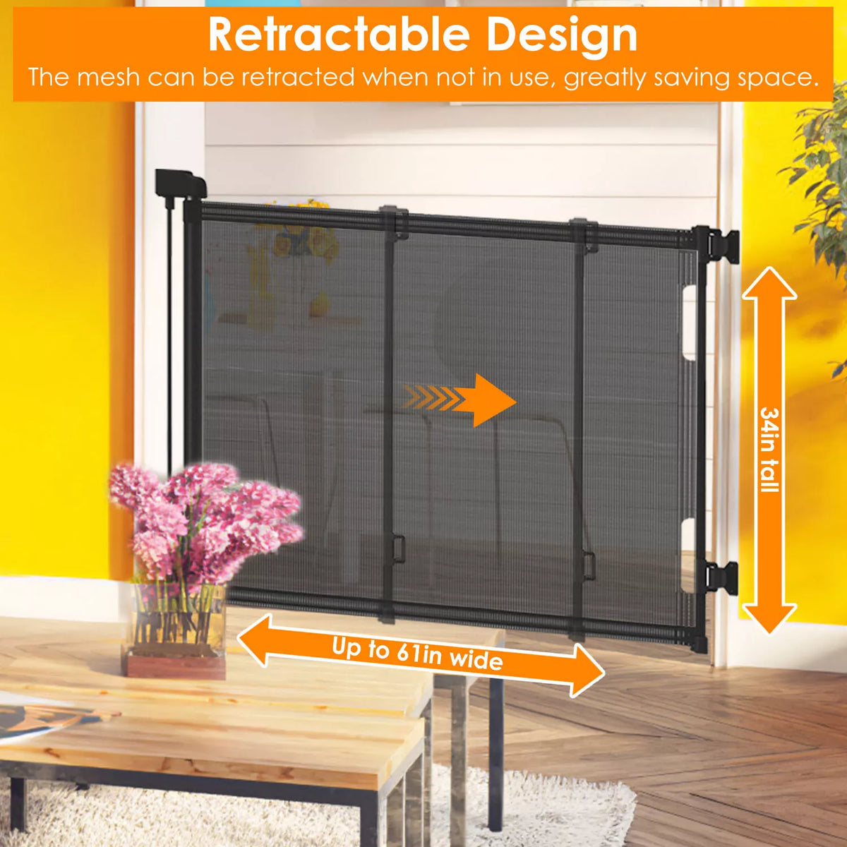 61" Extra Wide Retractable Baby Gate Indoor/Outdoor