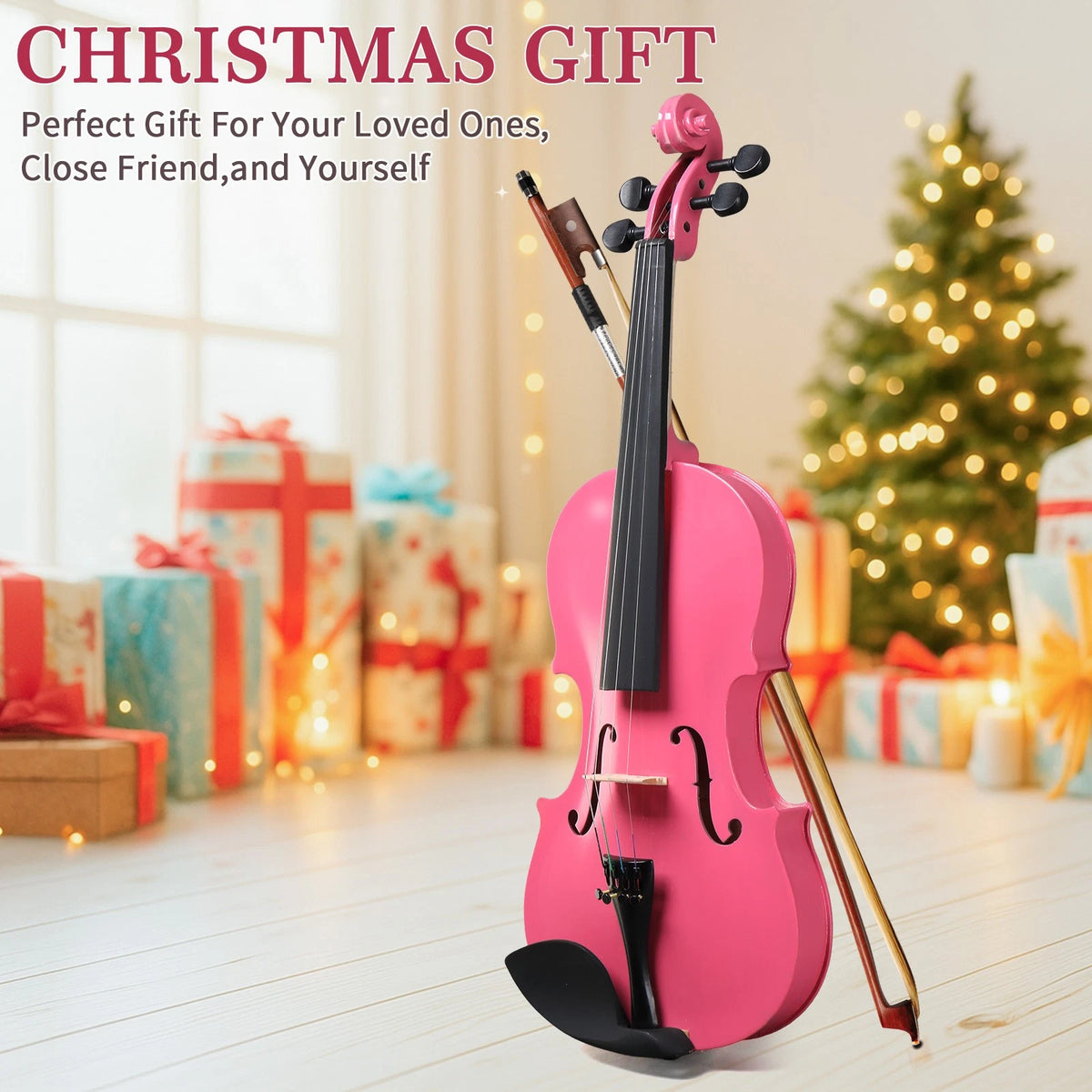 1/2 Pink Acoustic Violin Beginner Kit with Bow, Case, and Rosin for Kids