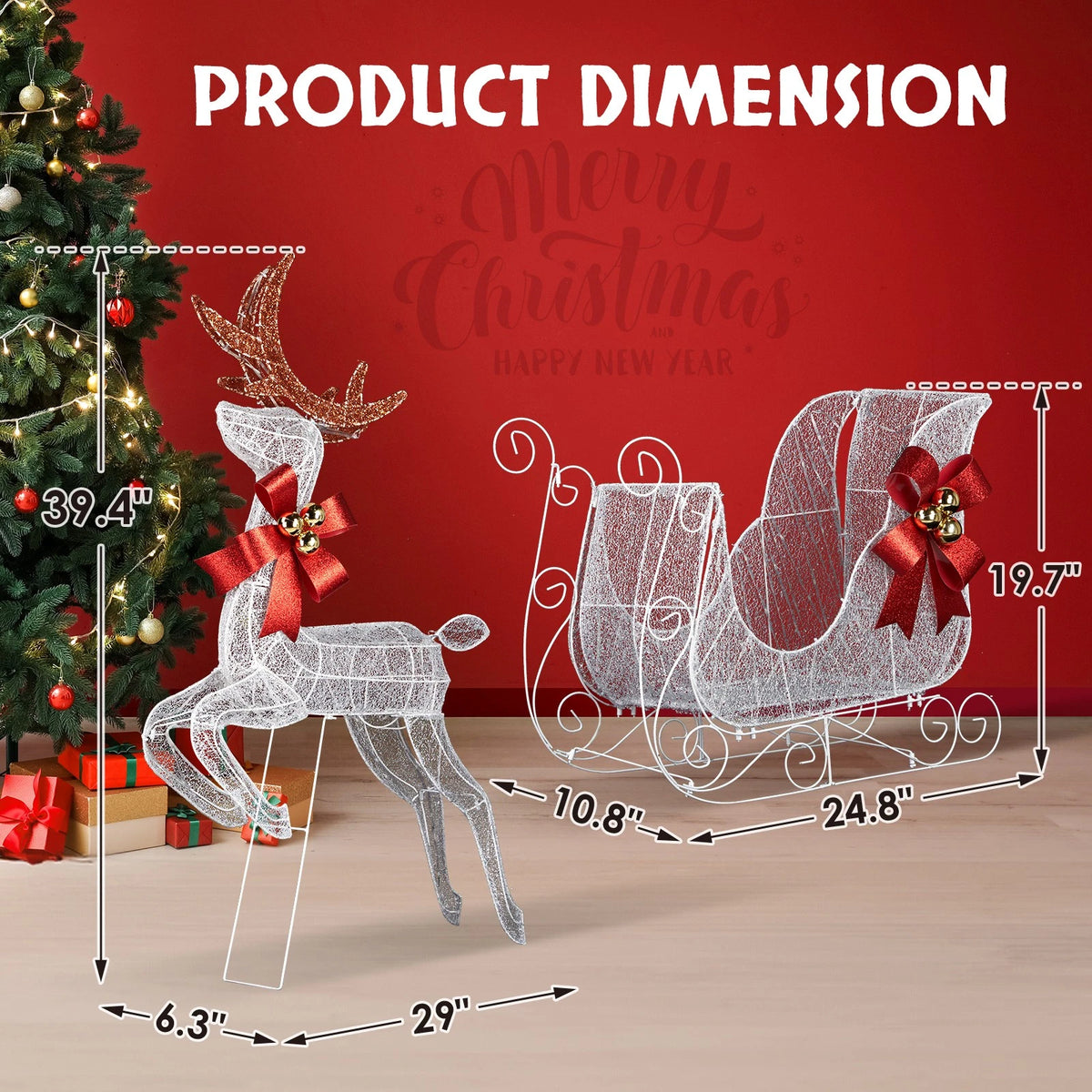 Lighted Christmas Reindeer and Sleigh Set with 270 LED Outdoor Display