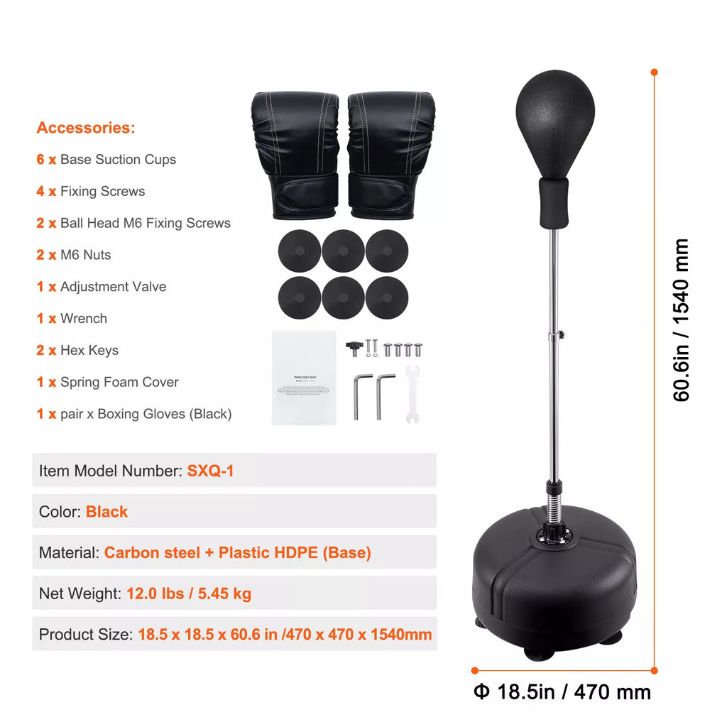 Adjustable Reflex Punching Bag with Suction Base for Home Training