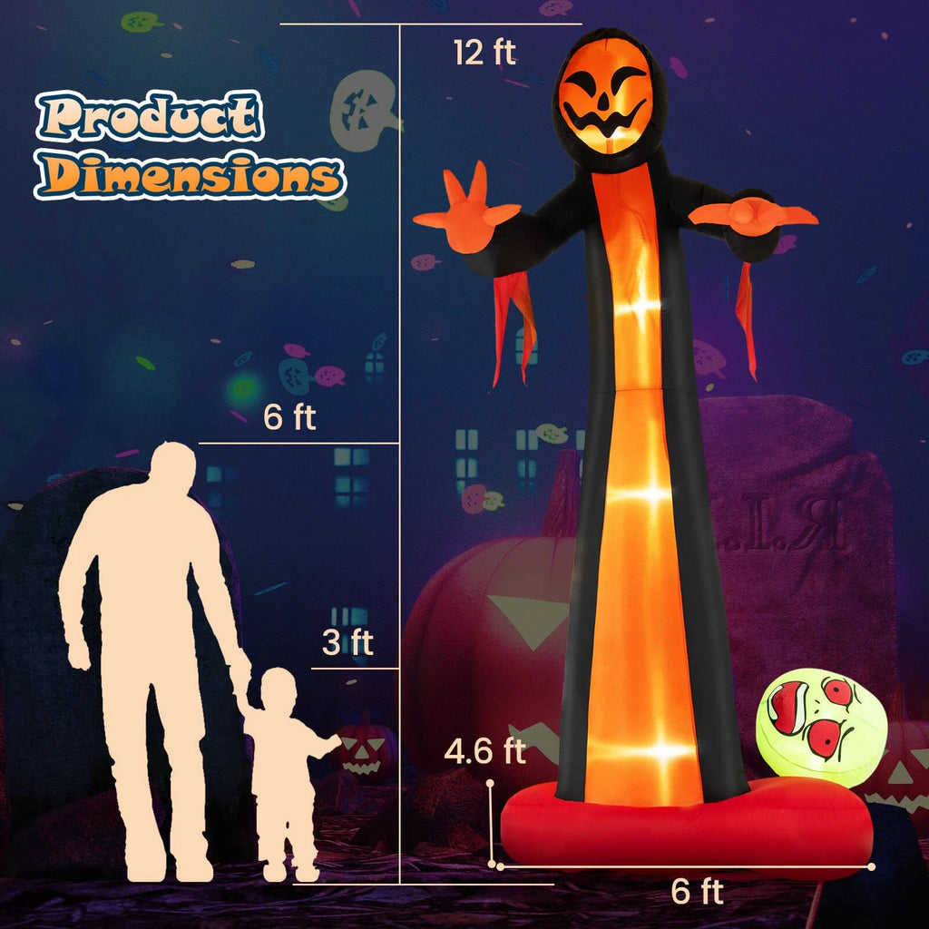 12FT Giant Grim Reaper Inflatable with Skull, LED Lights & Blower