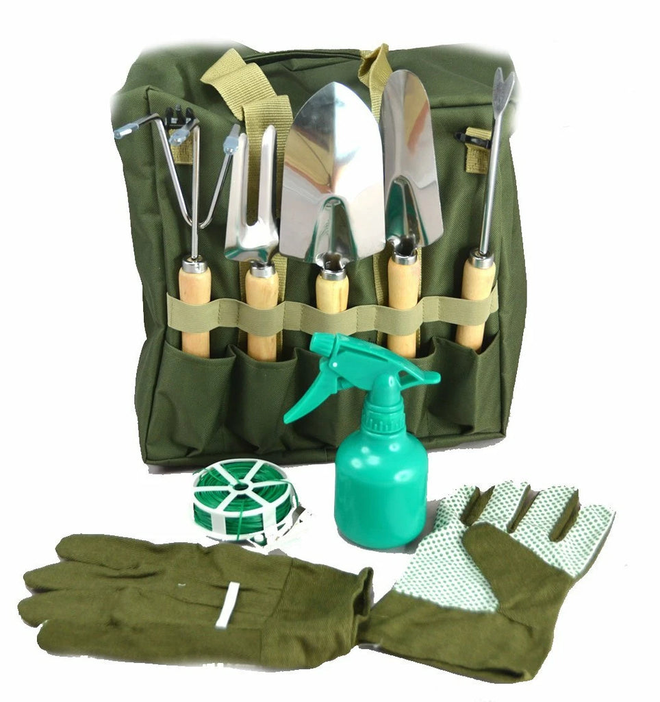 10pc Garden Tool Kit with Folding Seat Stool & Detachable Storage Tote