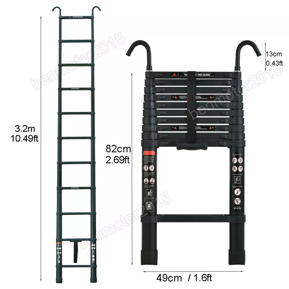 10.5FT Telescoping Ladder with Hooks Portable Folding Extension