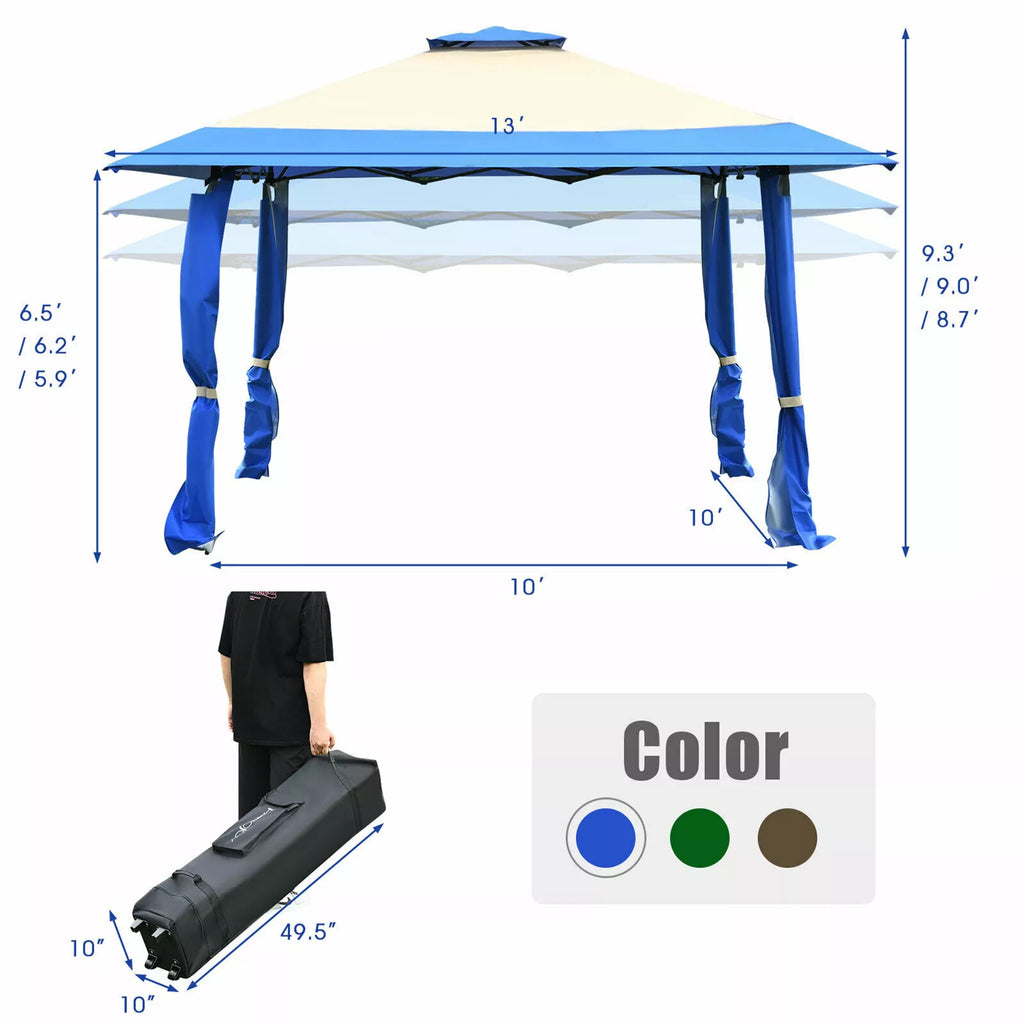 13' x 13' Pop-Up Gazebo Canopy Tent with Ventilation Blue