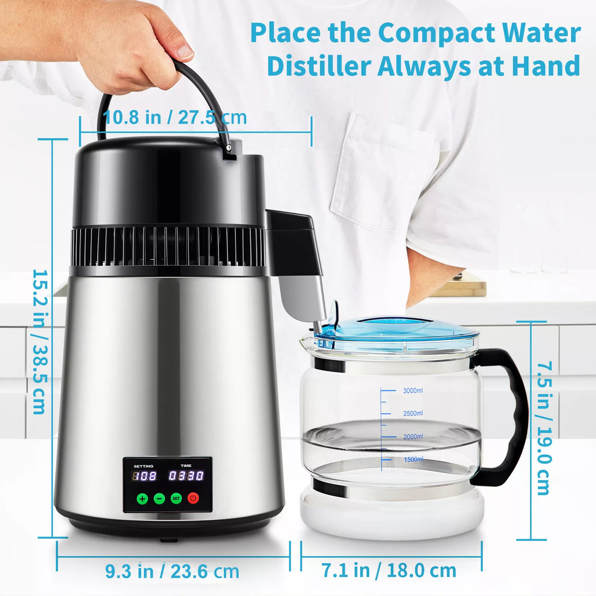 4L Home Water Distiller with Timer Temp Display & Glass Container