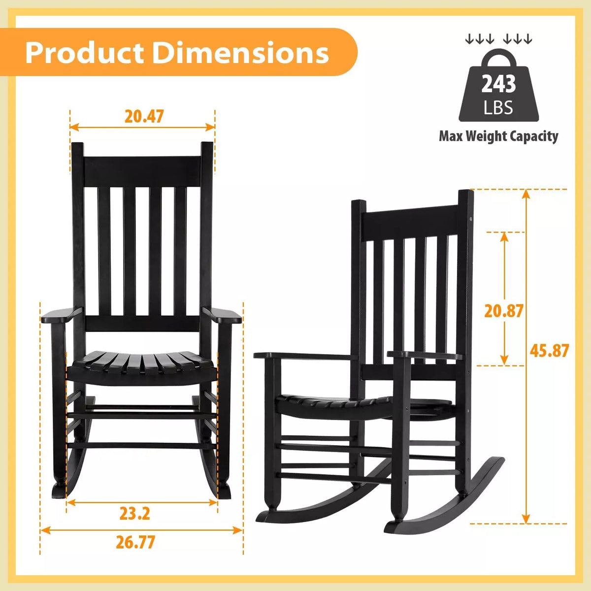 High Back Wooden Patio Rocking Chair Porch and Garden