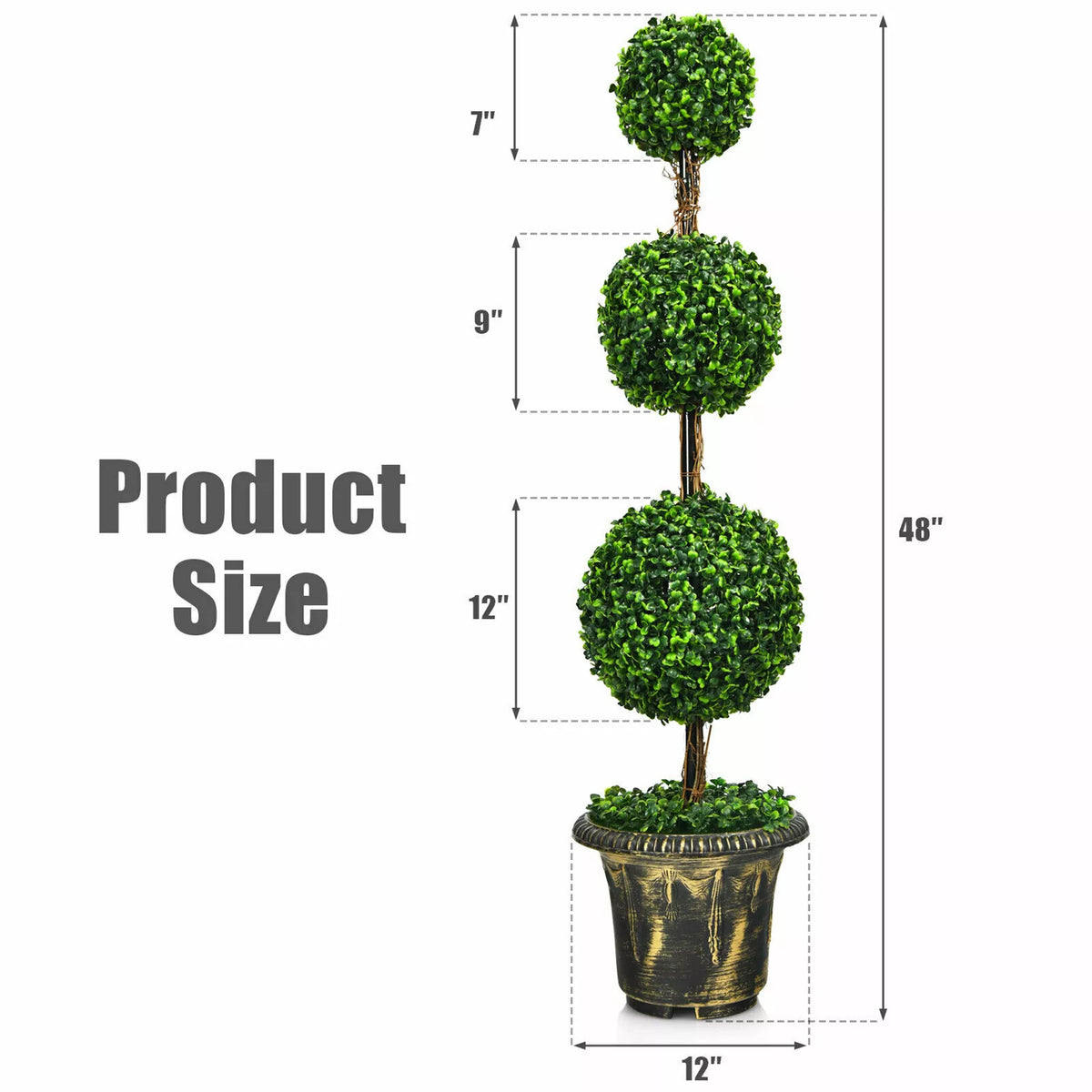 4ft Artificial Triple Ball Topiary Tree Indoor Outdoor Decor