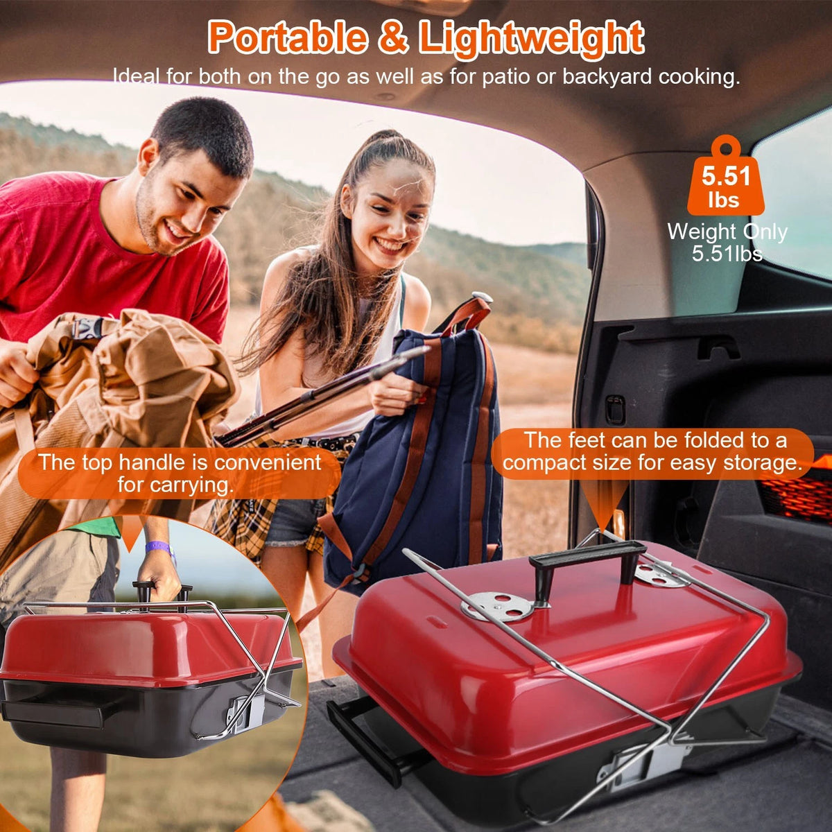 Folding Portable Charcoal BBQ Grill Tabletop Smoker for Outdoor Cooking