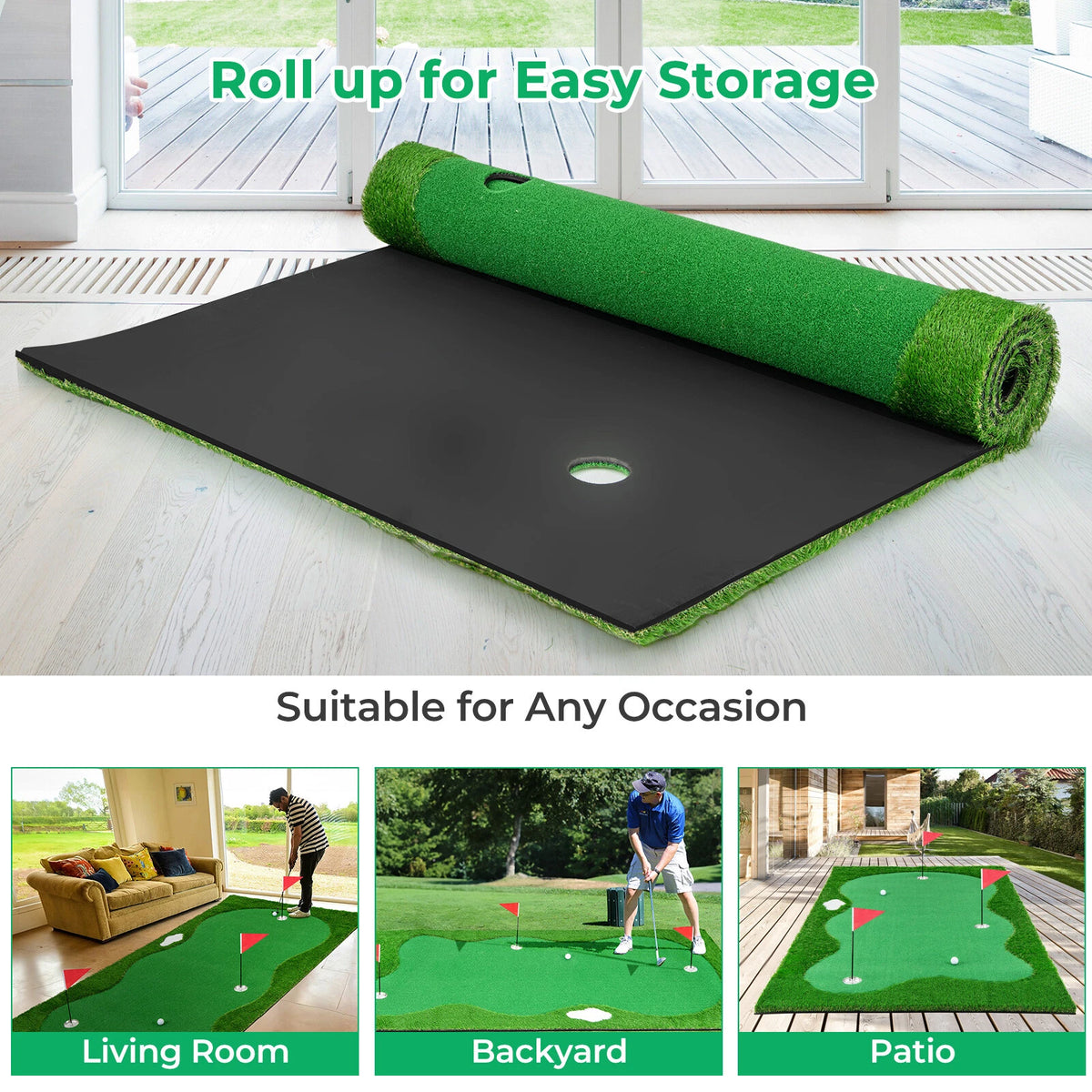 10x5 FT Golf Putting Green Mat with 3 Holes and Complete Accessories