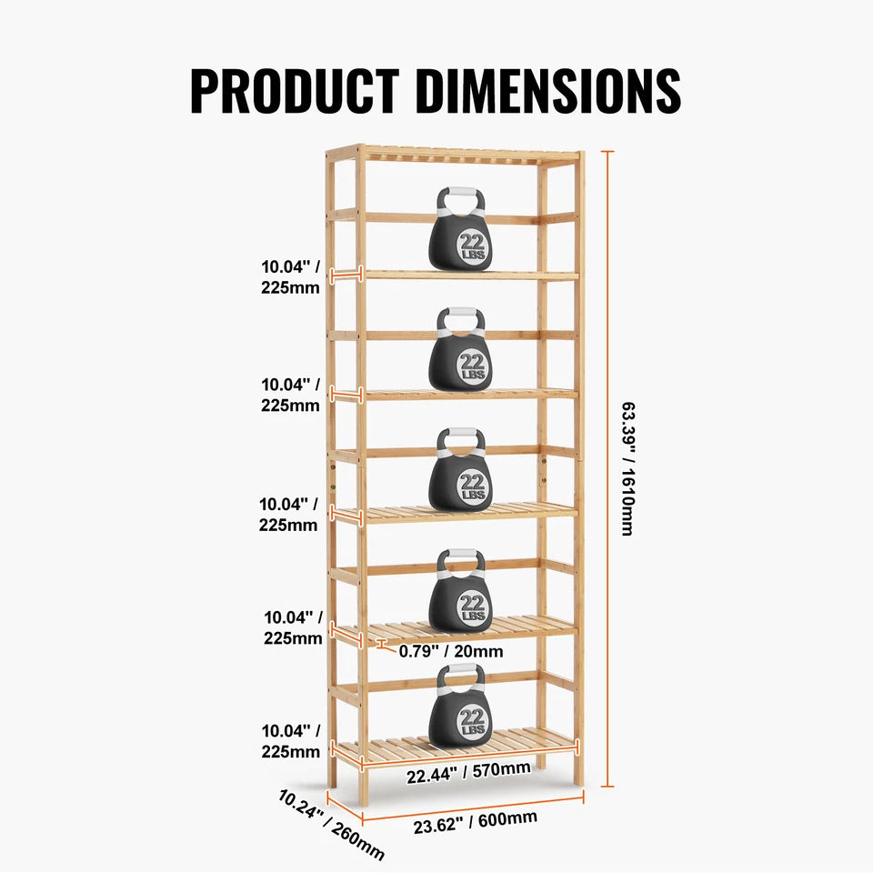6-Tier Natural Bamboo Ladder Shelf for Books, Plants & Storage Use