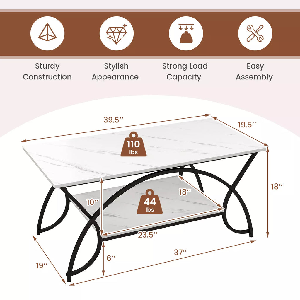 2-Tier Industrial Coffee Table with Storage Shelf