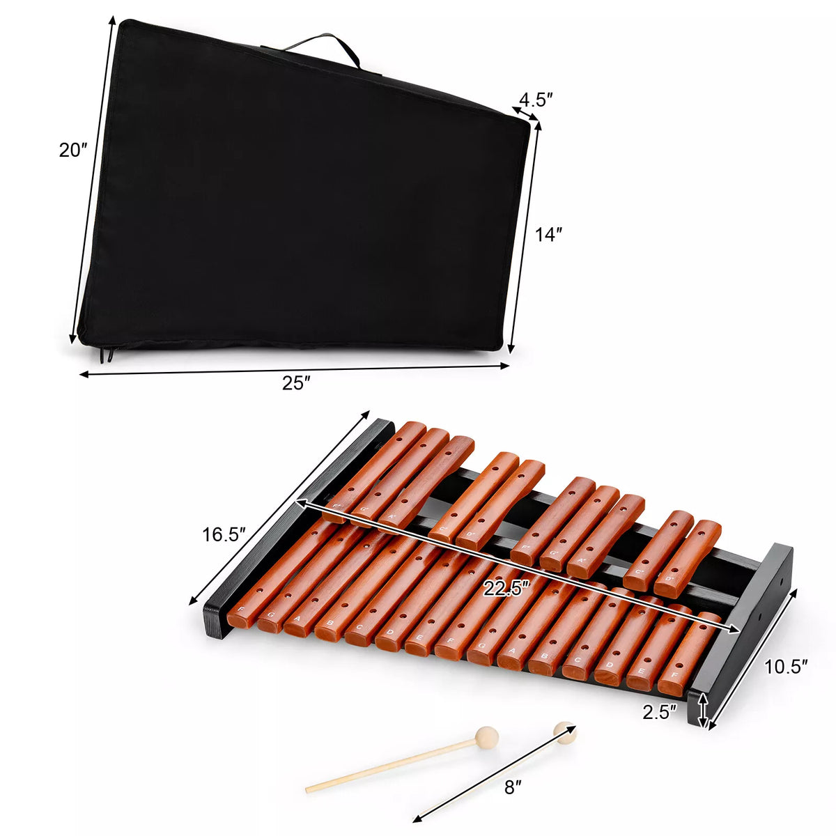 dimensions of wooden xylophone