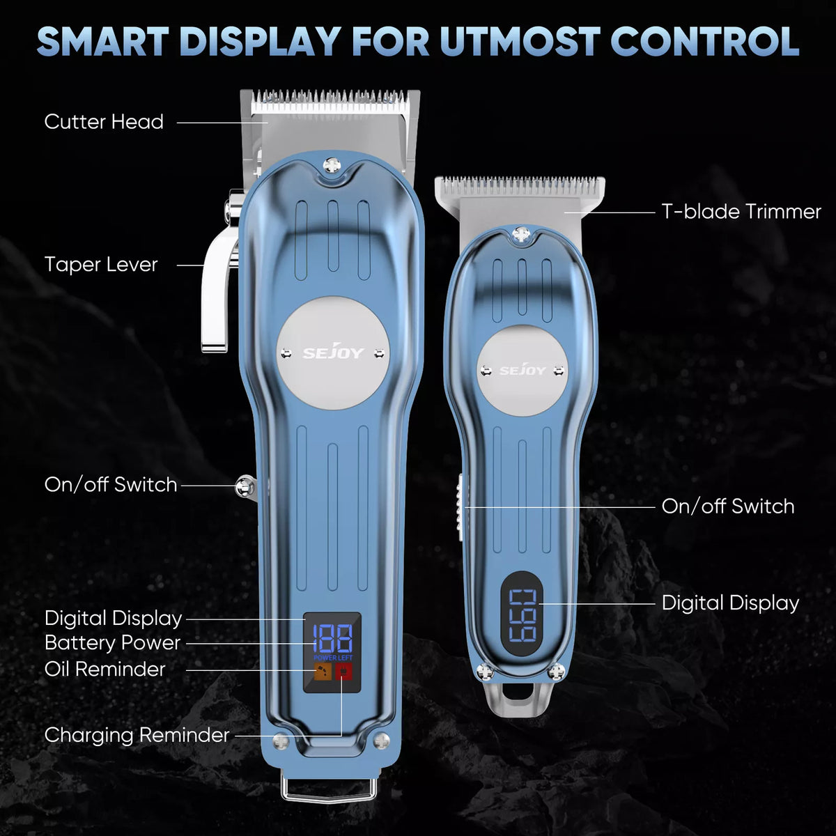 Cordless Hair Clippers & Trimmer Kit LED Display & Accessories