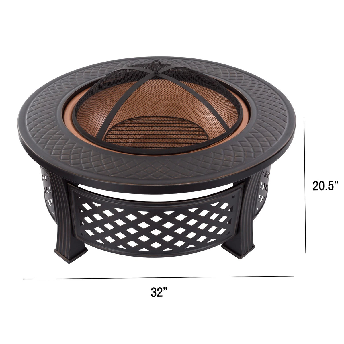 32-Inch Round Wood Burning Fire Pit with Spark Screen Cover and Log Poker