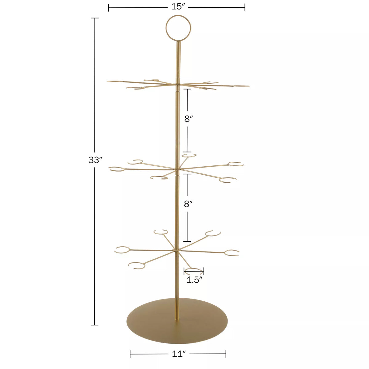 Gold 3-Tier Cocktail Tree Stand for 18 Stemware Glasses