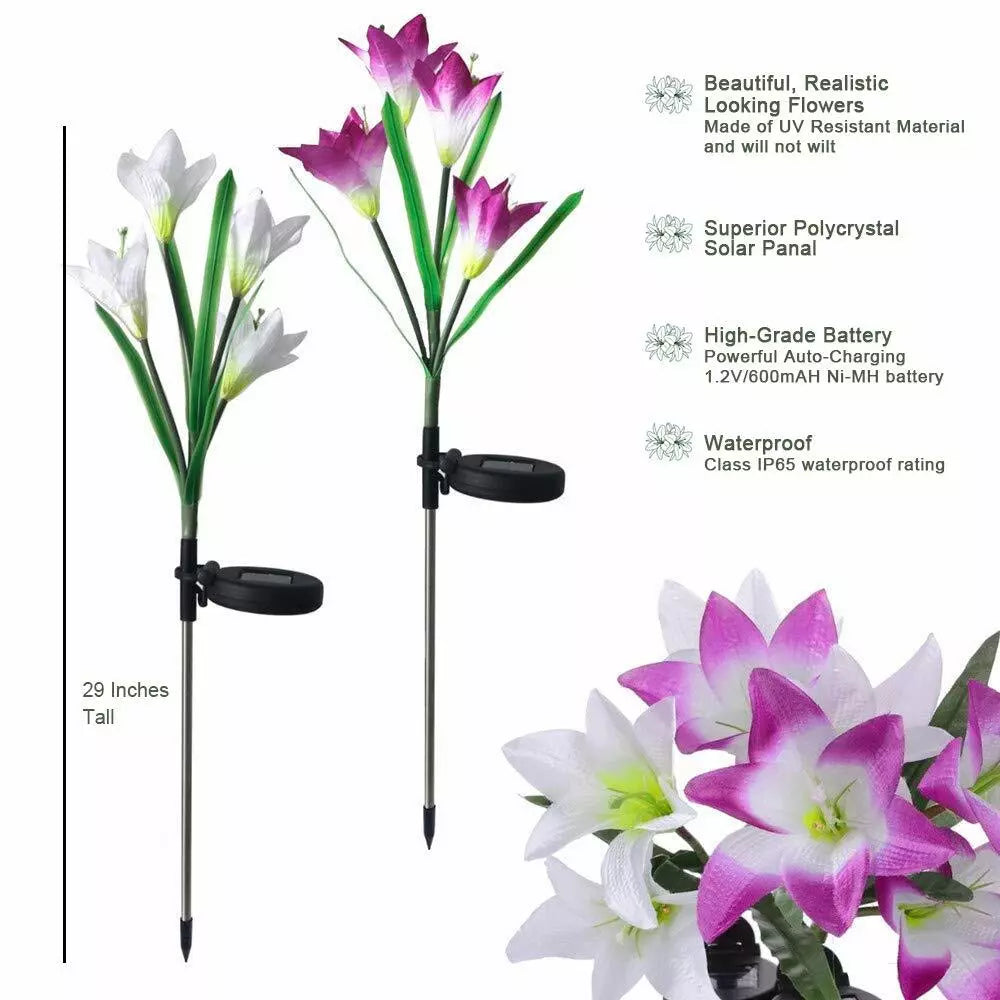 Color-Changing Solar Lily Flower Garden Stake Lights 2pcs