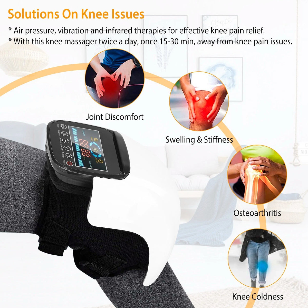 Knee Massager Infrared Heat Vibration Compression Brace Rechargeable