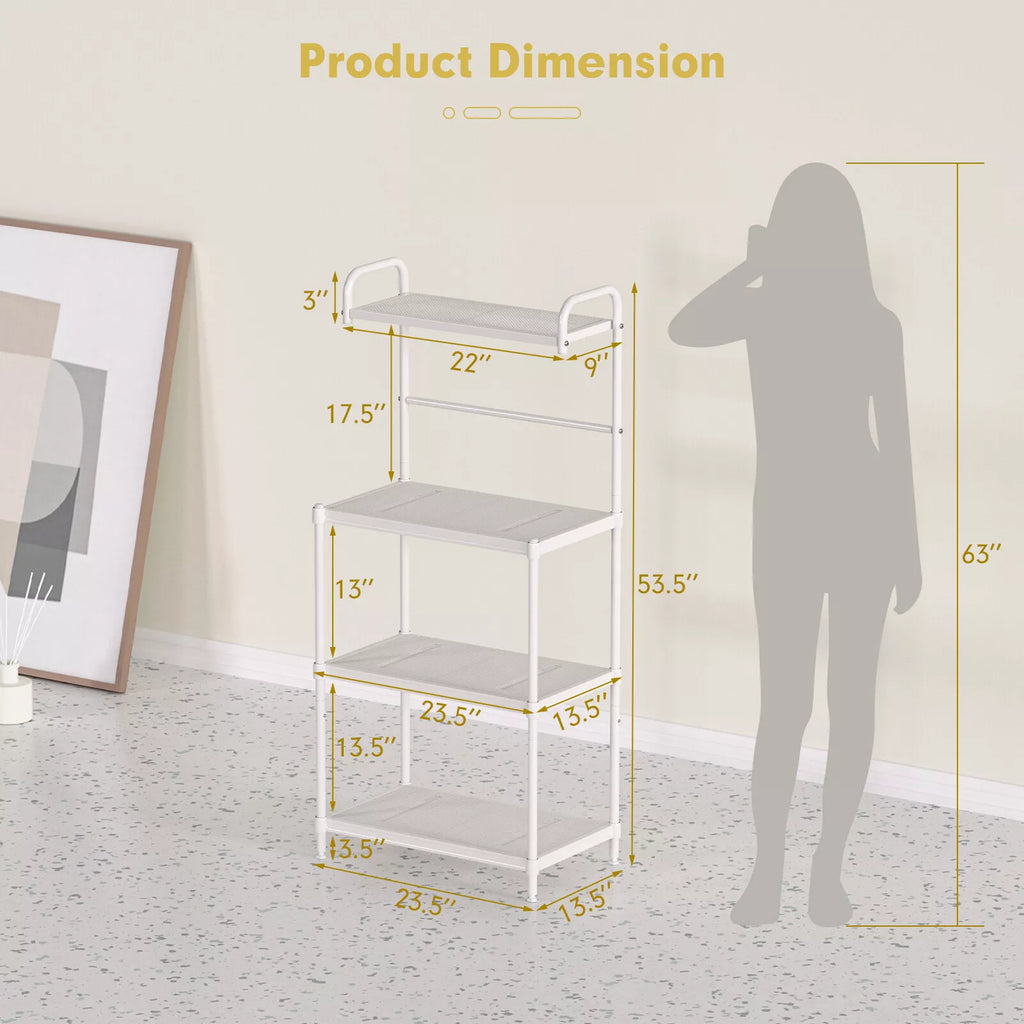 4-Tier White Metal Microwave Stand with Storage Shelves for Kitchen