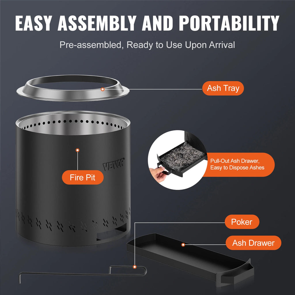 15.8 Inch Smokeless Fire Pit Stainless Steel Wood Burning Outdoor