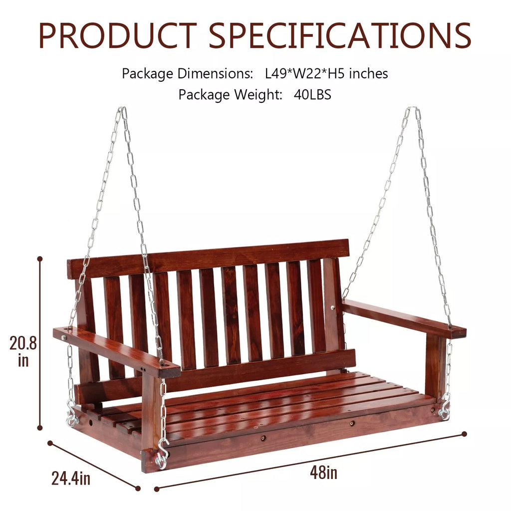 800LB Wooden Porch Swing with Chains Outdoor Patio Garden