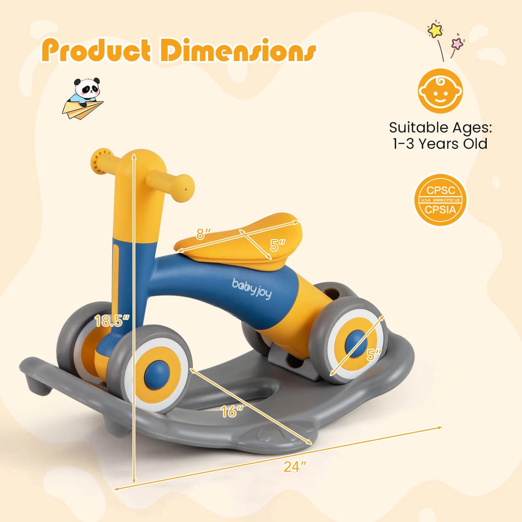 3-in-1 Rocking Horse with Adjustable Seat Balance Bike & Board
