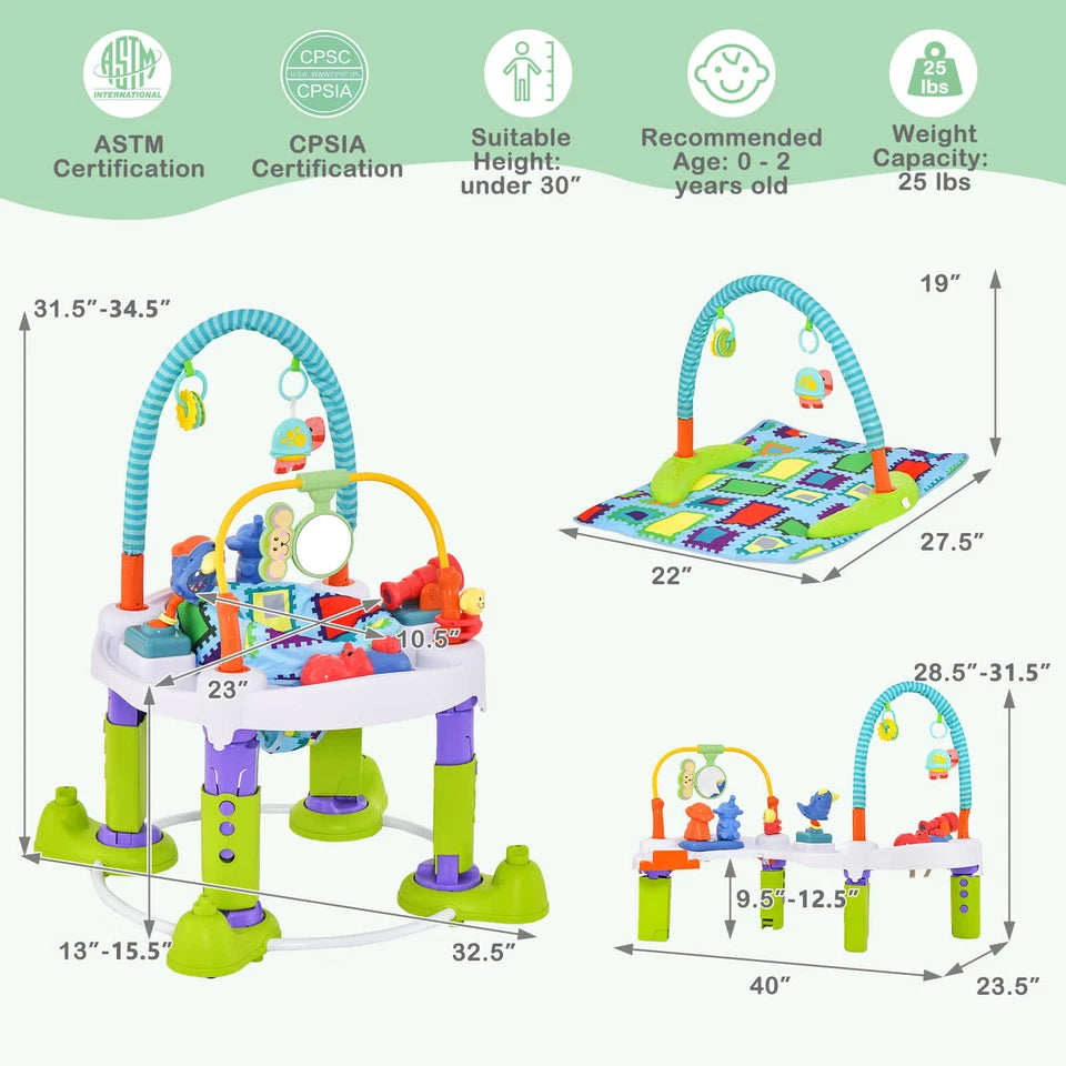 4-in-1 Foldable Baby Activity Center with Walker, Bouncer & Mat Green