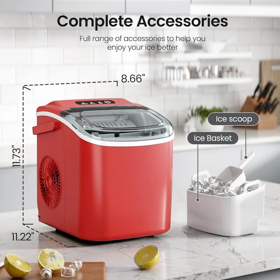 Portable Countertop Ice Maker with Handle 26 lbs Daily Self-Cleaning