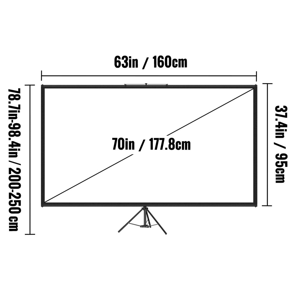 70" Portable 4K HD Tripod Projector Screen Adjustable Stand