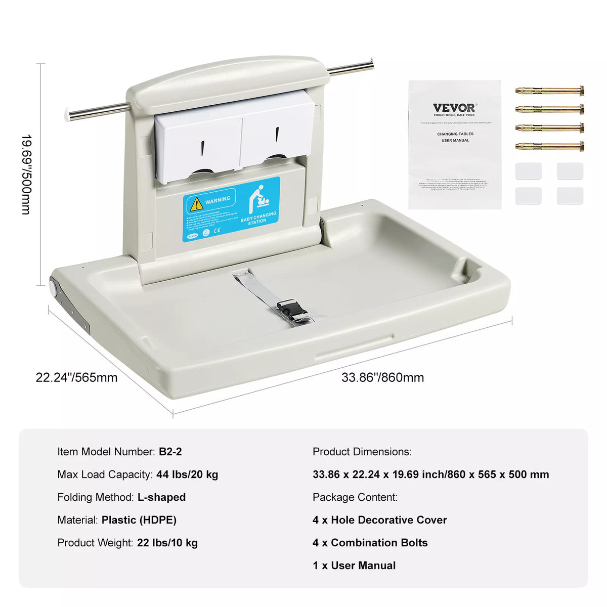 Foldable Wall-Mounted Baby Changing Table with Safety Strap