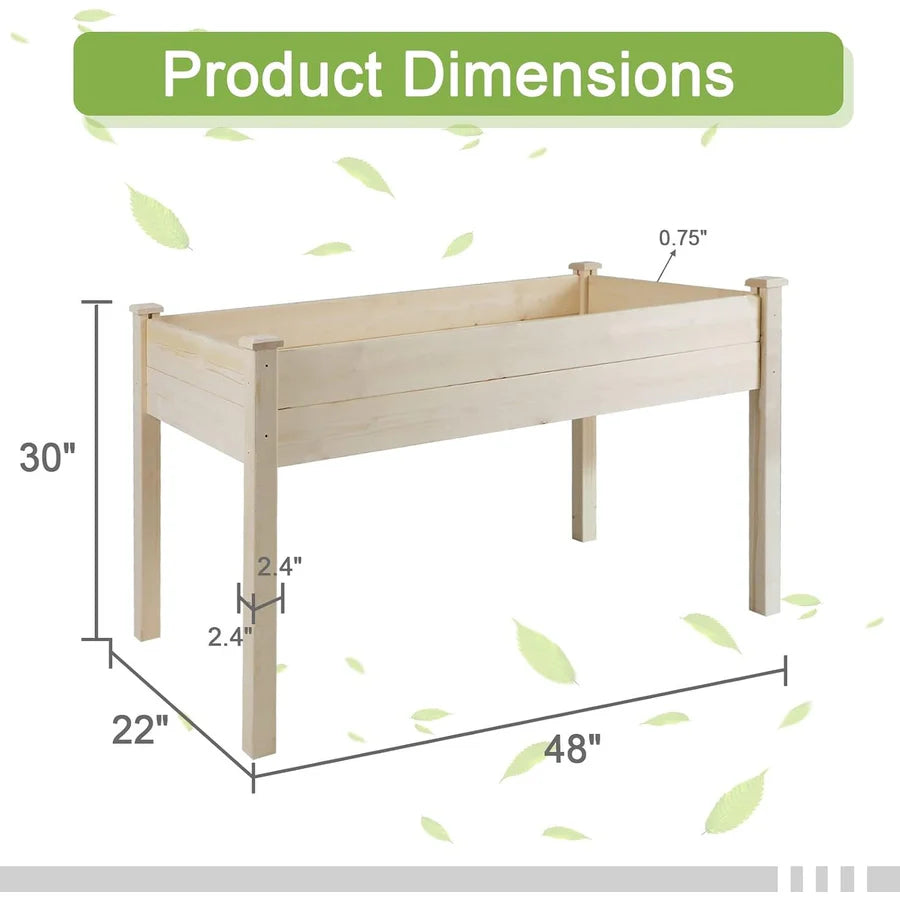 4FT Wooden Raised Garden Bed Elevated Planter Box Outdoor Use