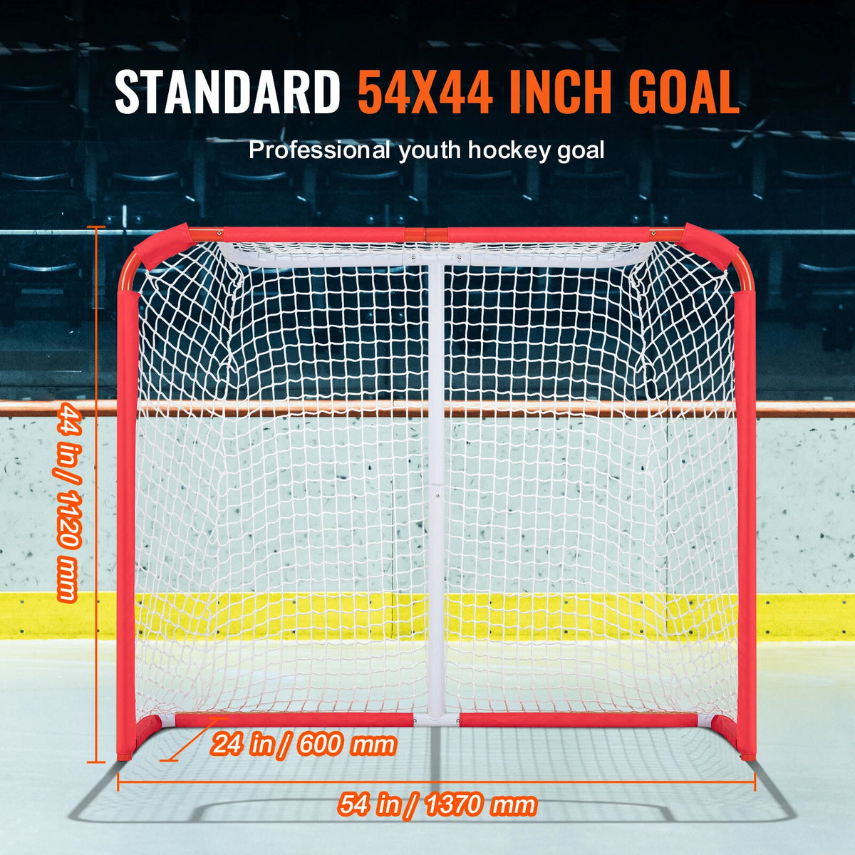 Youth Steel Hockey Goal 54"x44" with Net for Indoor and Outdoor Play