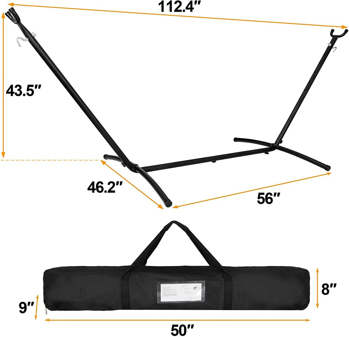 9FT Adjustable Hammock Chair Stand with Carry Case and Steel Frame
