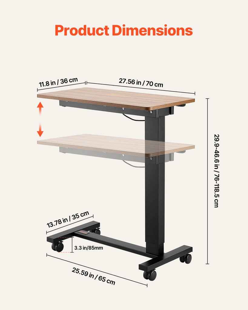 Electric Overbed Table with Wheels and Tilt Top Wood & Black