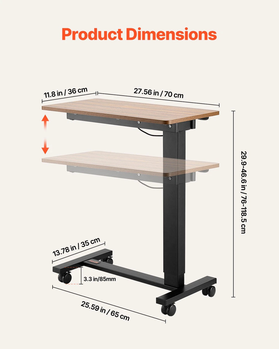 Electric Overbed Table with Wheels and Tilt Top Wood & Black