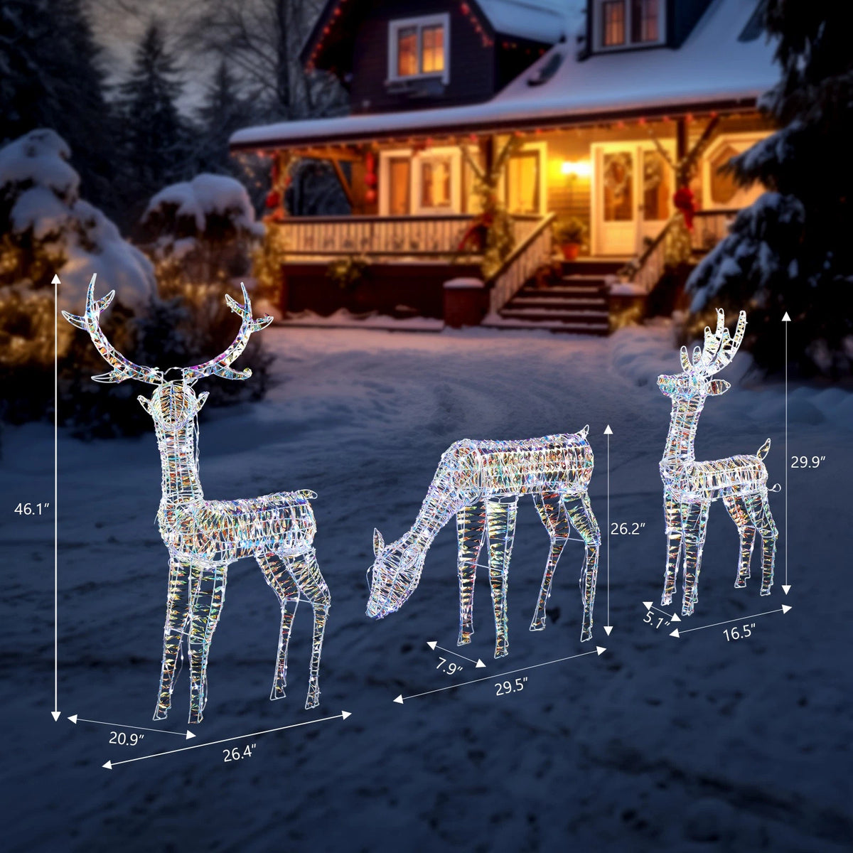 Lighted Iridescent 3-Piece Reindeer Family Set for Indoor Outdoor Christmas