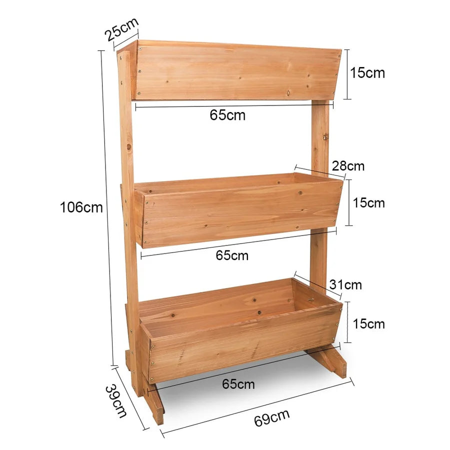 3-Tier Wooden Raised Garden Bed Vertical Planter Box Outdoor Use